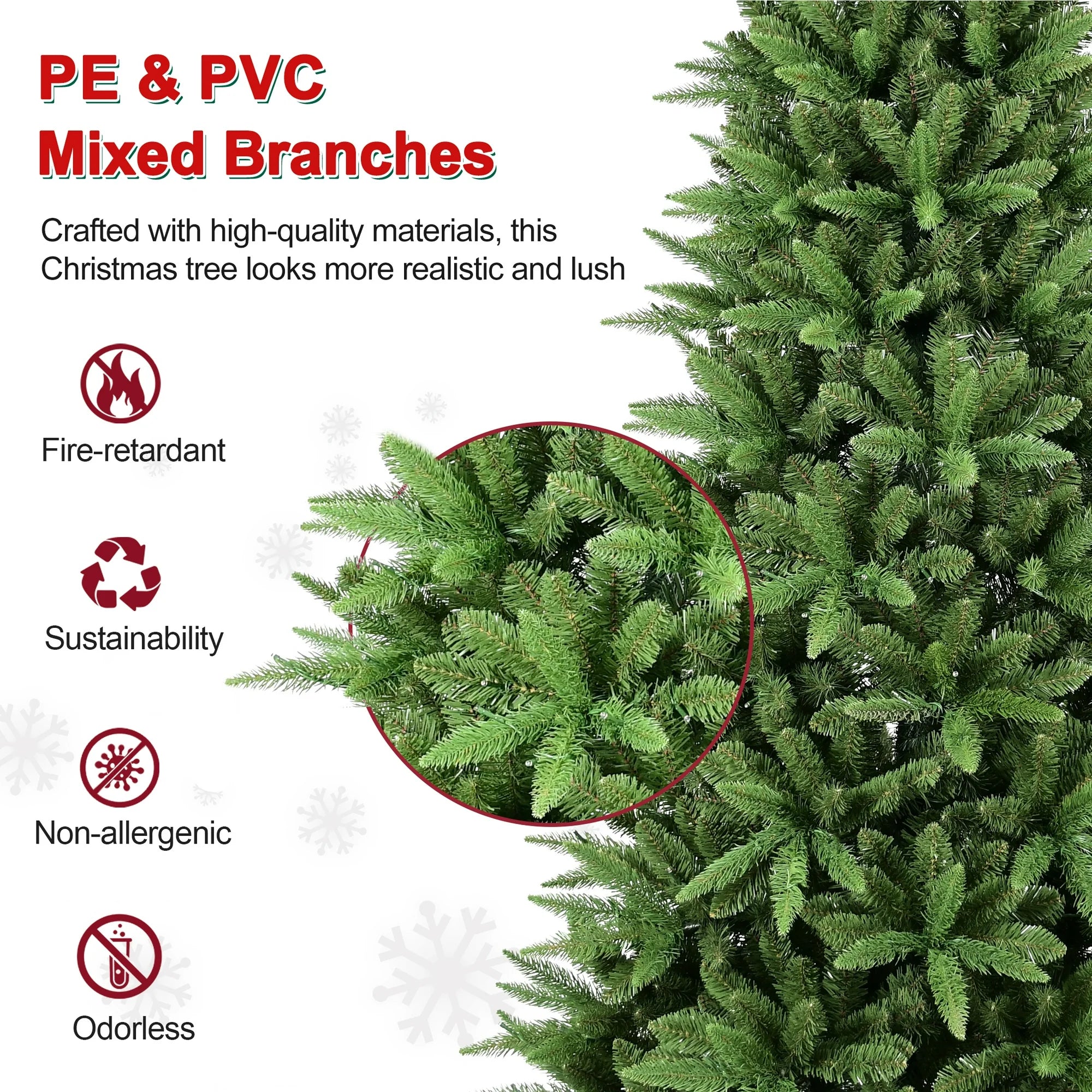 Makeatree Pre-Lit Pencil Christmas Tree Artificial Slim Xmas Tree PE & PVC Mixed Branches (BHU-L)