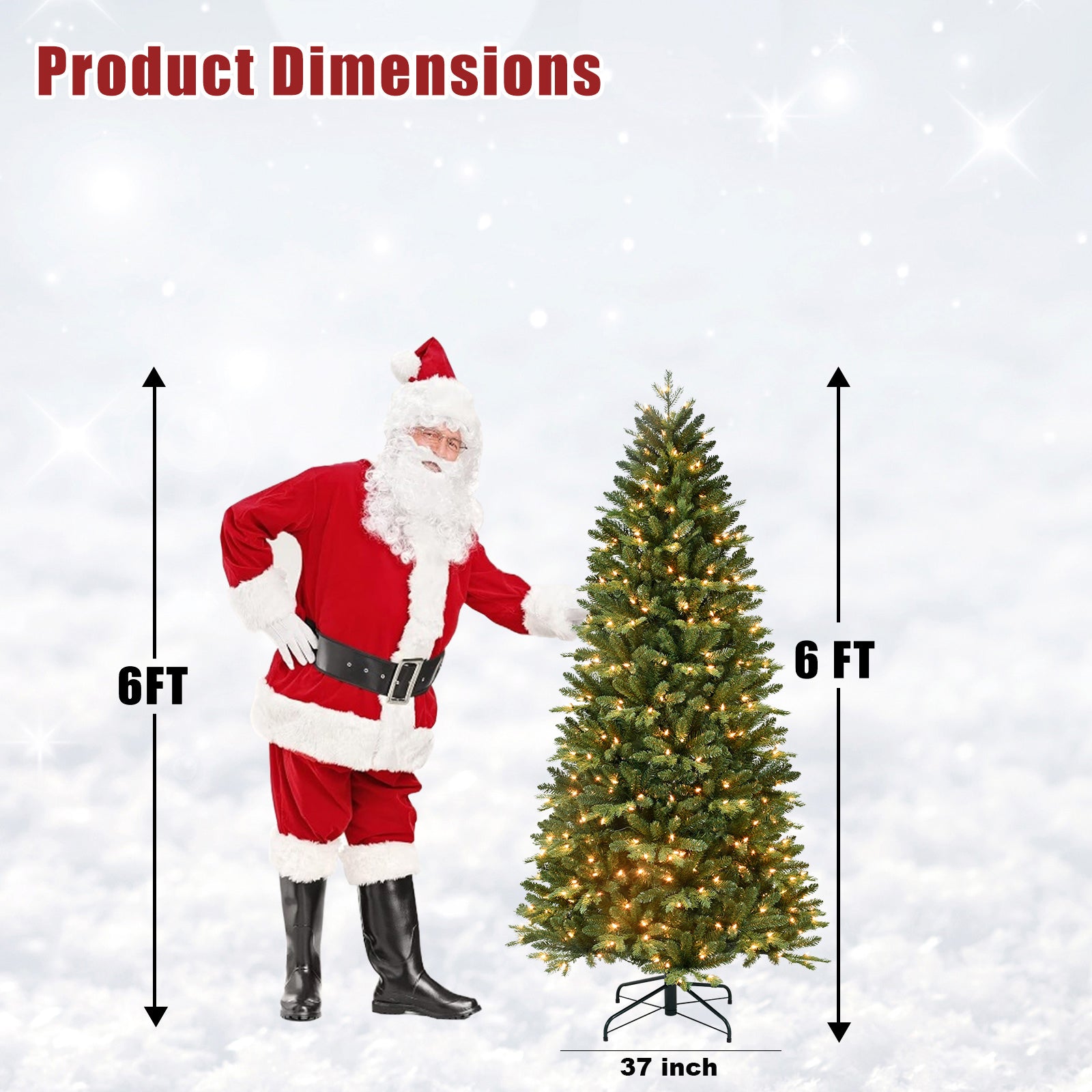 Makeatree Pre-Lit Slim Artificial Christmas Tree 4-7.5ft Space-Saving Skinny Green Xmas Tree (BFS-L)