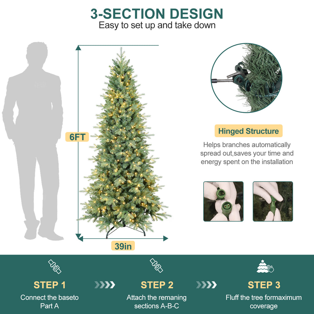 Makeatree Pencil Christmas Tree 4-9ft Pre-Lit Blue Spruce Slim Artificial Xmas Tree (HTC-L)