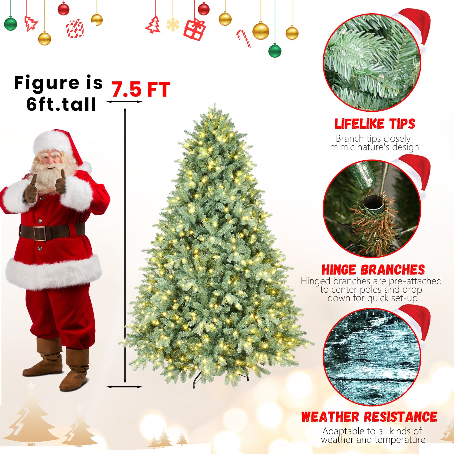 Makeatree Pre-Lit Spruce Artificial Christmas Tree 4ft to 8ft Premium Holiday Decor (NEW-L)