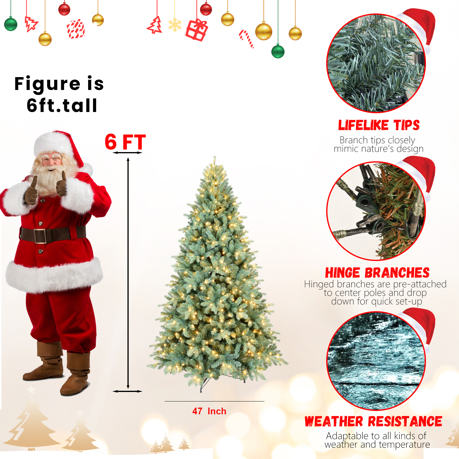 Makeatree Pre-Lit Spruce Artificial Christmas Tree 4-9ft - PE/PVC Branches (DEL-L)