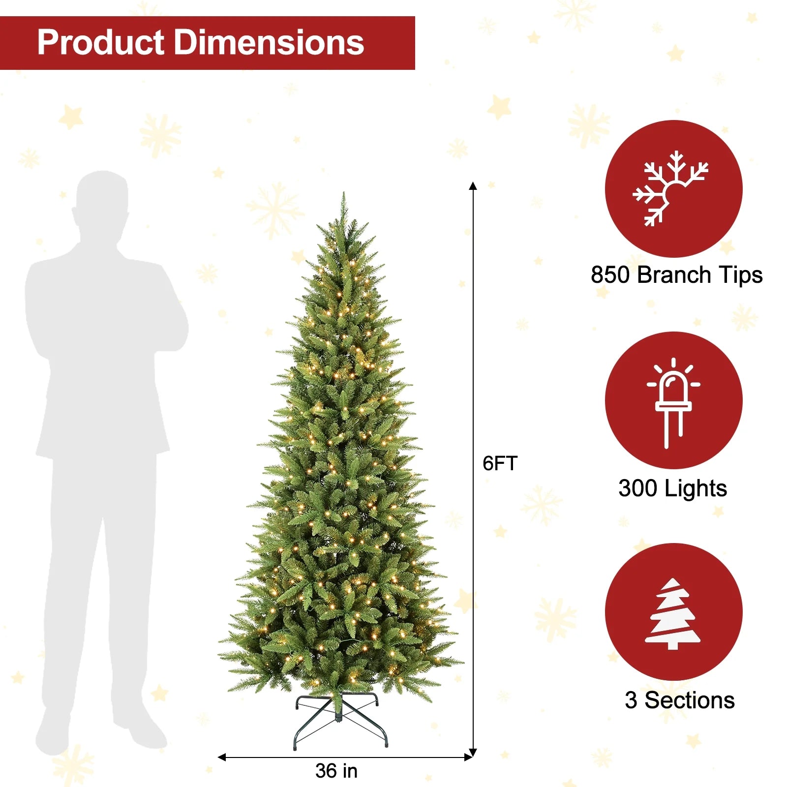 Makeatree Pre-Lit Pencil Christmas Tree Artificial Slim Xmas Tree PE & PVC Mixed Branches (BHU-L)