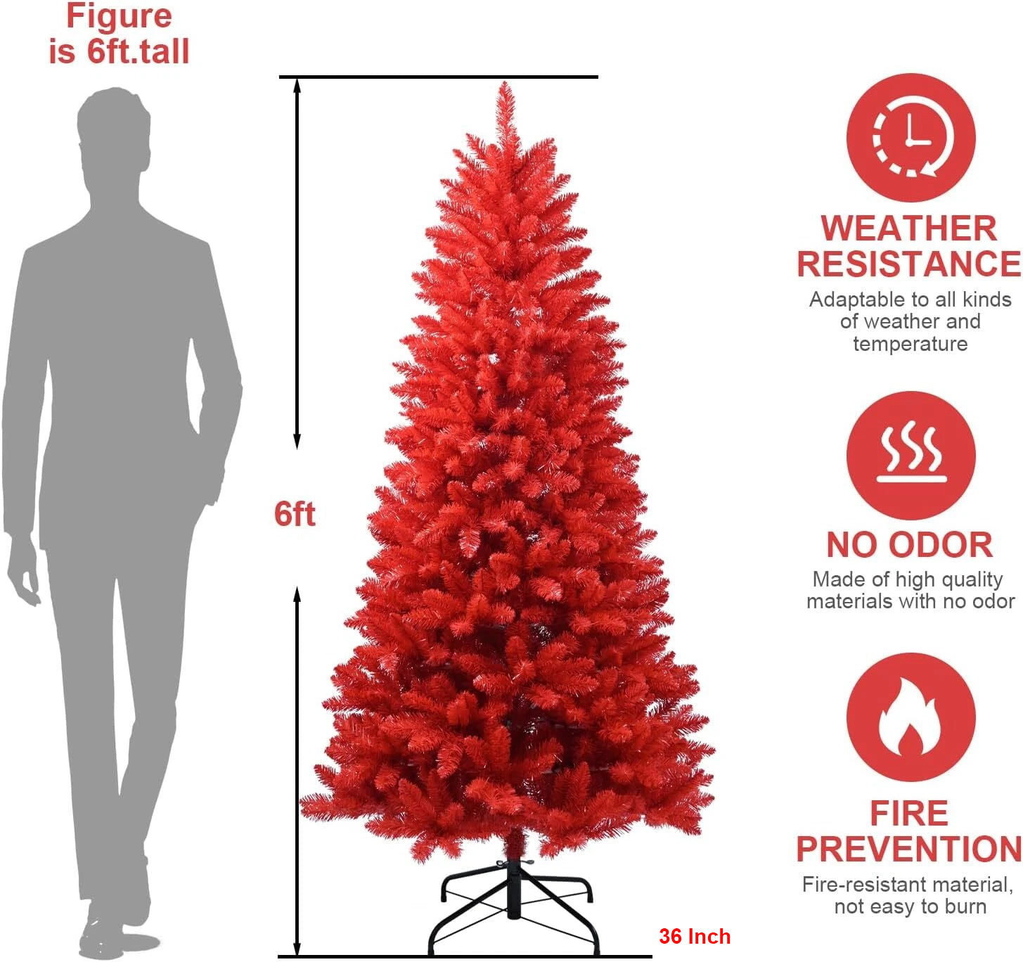 Makeatree Red Artificial Christmas Tree 4-7ft - Indoor Outdoor Holiday Decor (BER)