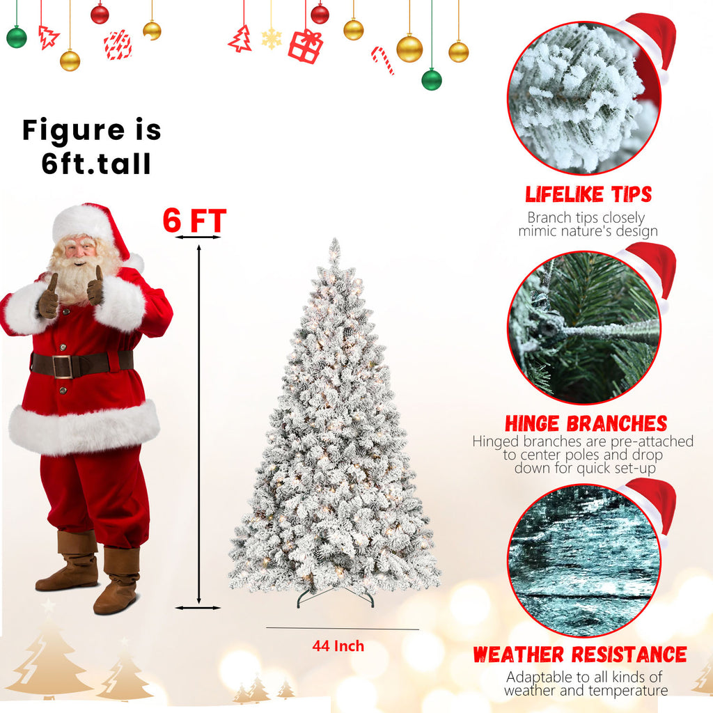 Makeatree Snow-Flocked Prelit Christmas Tree with Pine Cones 4–9 FT, UL Listed Lights, Mixed PE & PVC Branches, Includes Metal Stand (BES-TF-L)