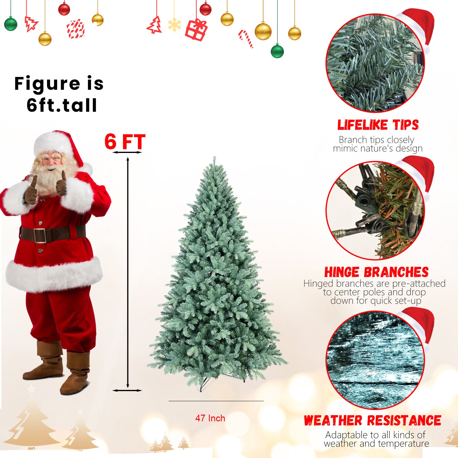 Makeatree Unlit Spruce Artificial Christmas Tree 4-9ft - PE/PVC Branches (DEL)