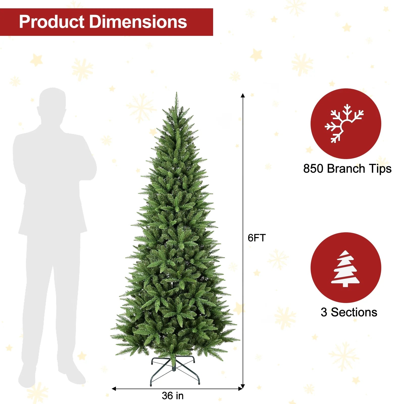 Makeatree Slim Pencil Christmas Tree Unlit Artificial Tree 4-9ft PE/PVC Mix (BHU)