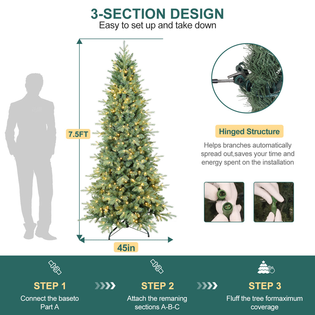 Makeatree Pencil Christmas Tree 4-9ft Pre-Lit Blue Spruce Slim Artificial Xmas Tree (HTC-L)