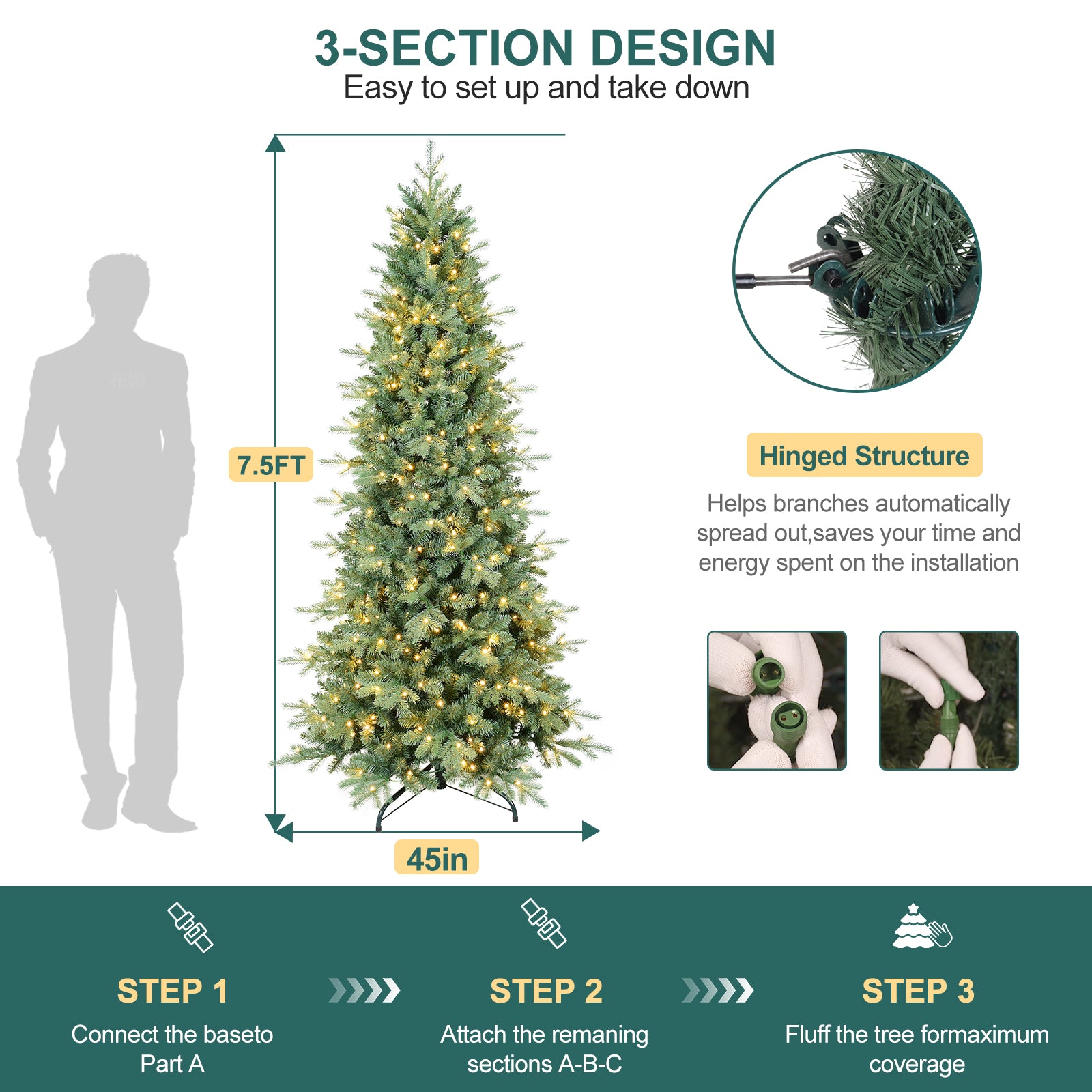 Makeatree Pencil Christmas Tree 4-9ft Pre-Lit Blue Spruce Slim Artificial Xmas Tree (HTC-L)