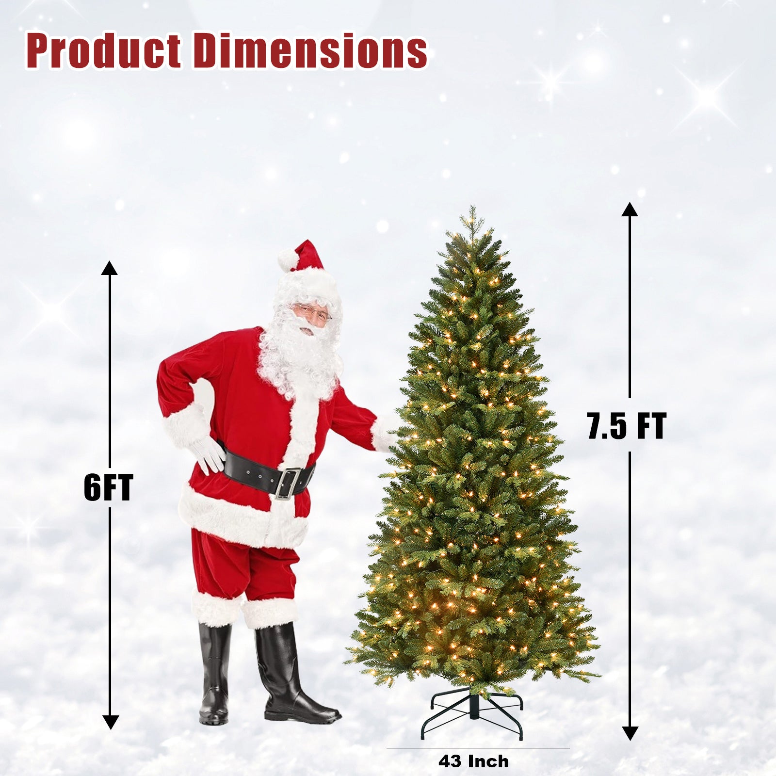 Makeatree Pre-Lit Slim Artificial Christmas Tree 4-7.5ft Space-Saving Skinny Green Xmas Tree (BFS-L)