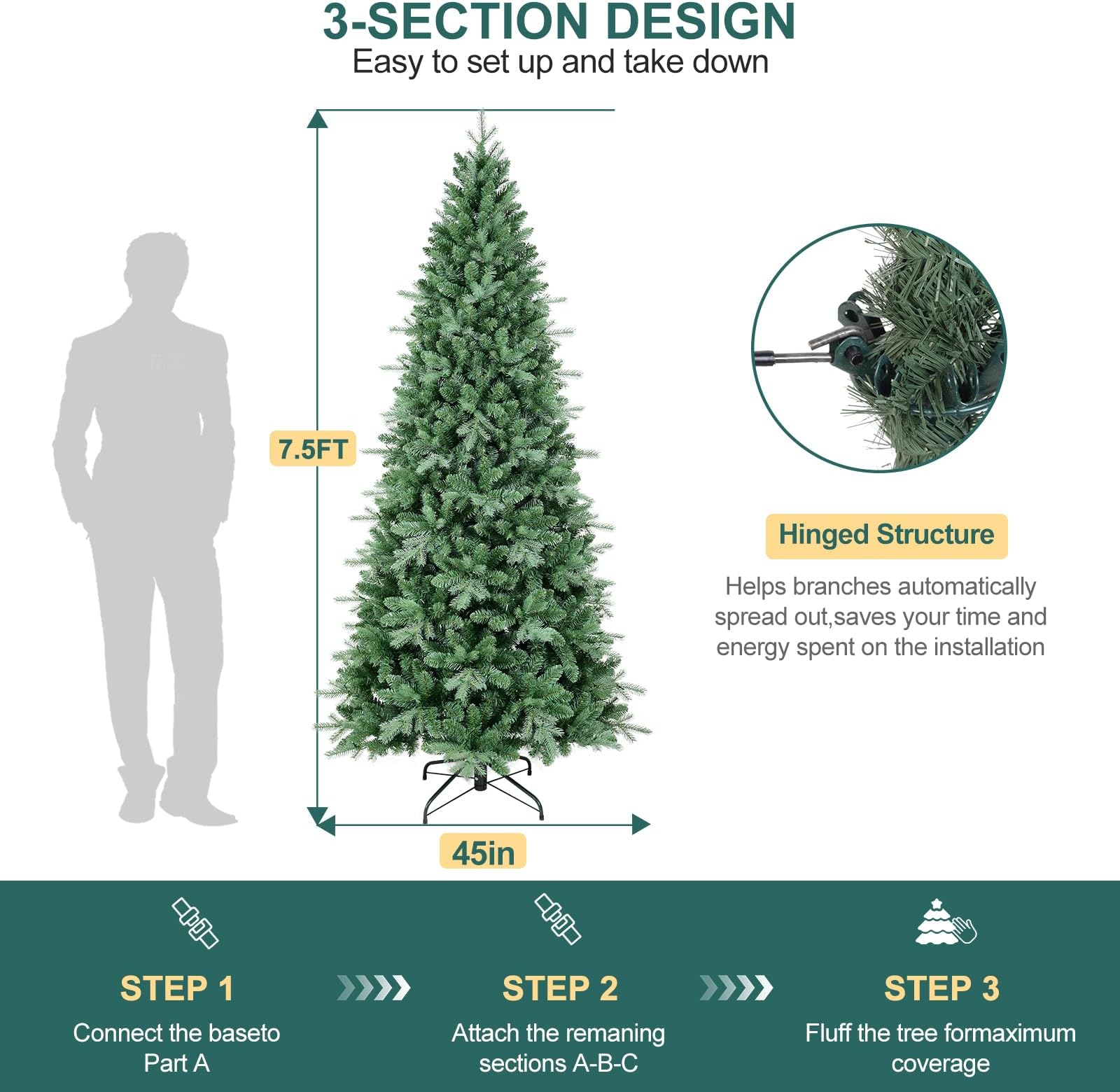 Makeatree Pencil Christmas Tree 4-9ft Unlit Slim Skinny Spruce Artificial Xmas Tree (HTC)