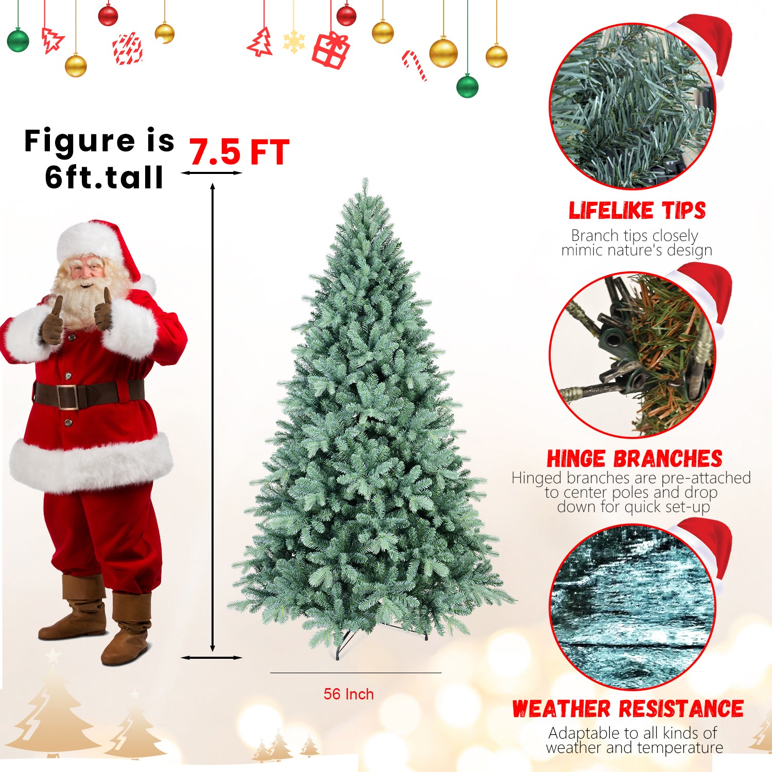 Makeatree Unlit Spruce Artificial Christmas Tree 4-9ft - PE/PVC Branches (DEL)