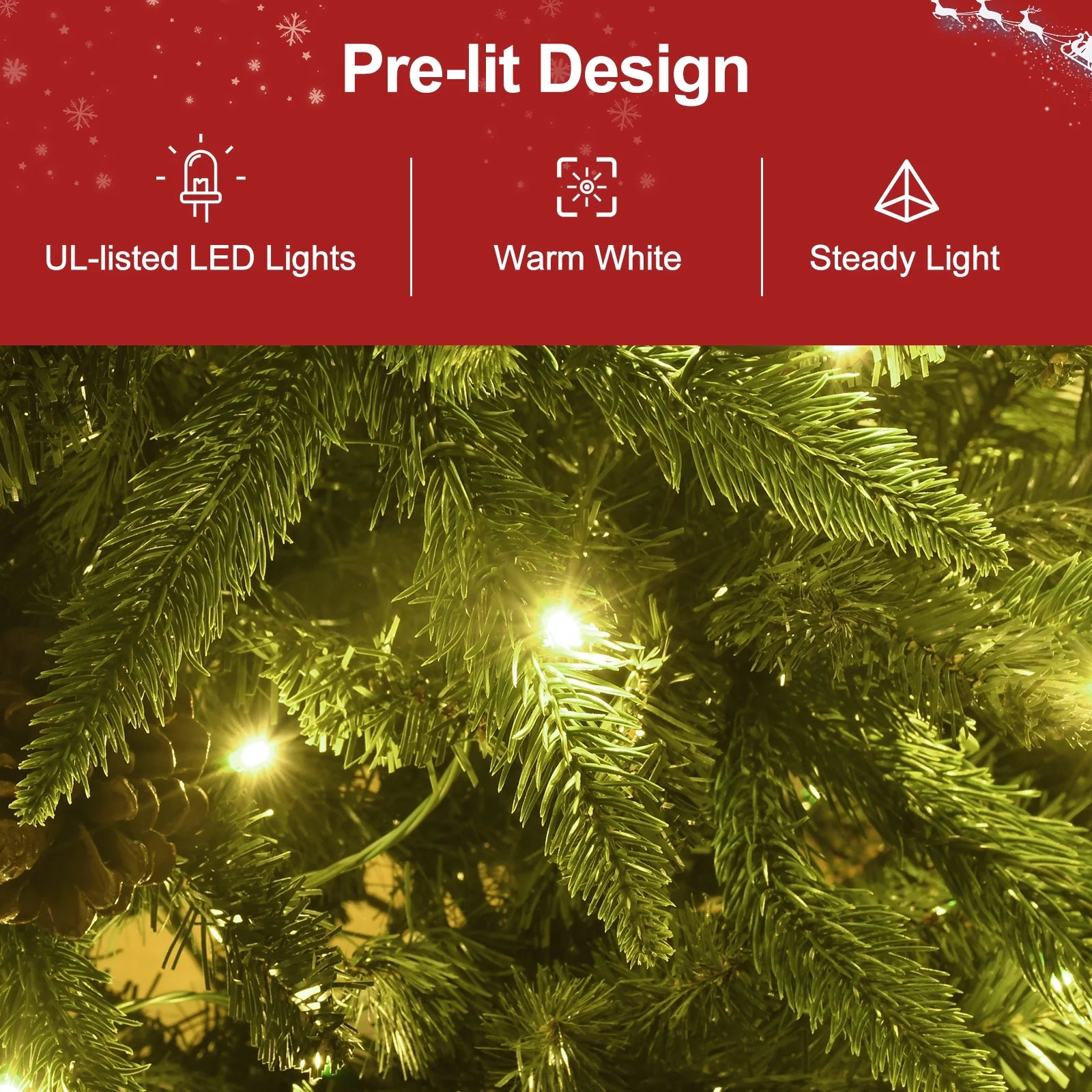 Makeatree Pre-Lit Pencil Christmas Tree Artificial Slim Xmas Tree PE & PVC Mixed Branches (BHU-L)