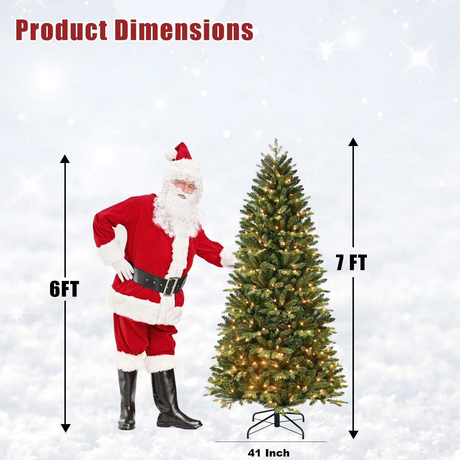 Makeatree Pre-Lit Slim Artificial Christmas Tree 4-7.5ft Space-Saving Skinny Green Xmas Tree (BFS-L)