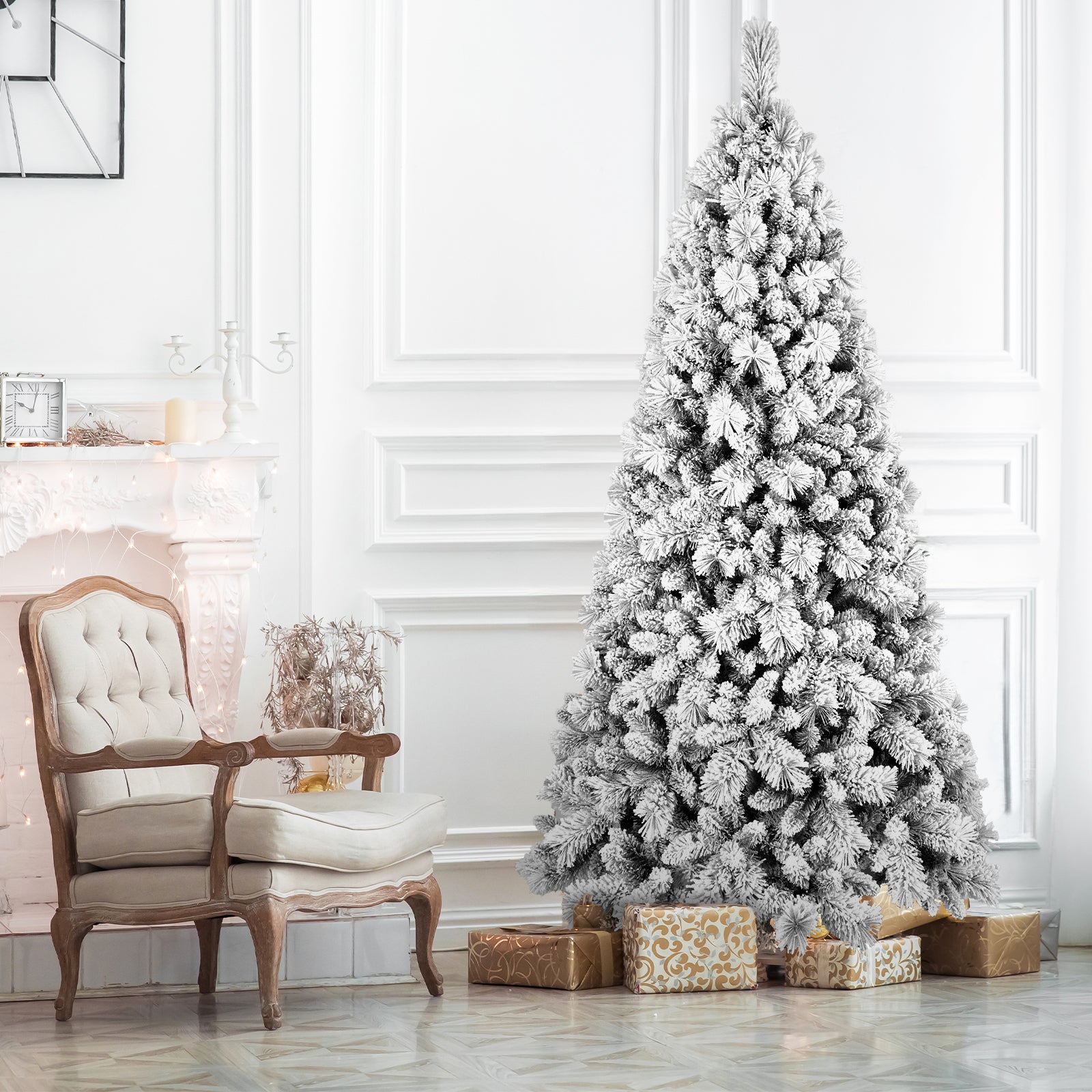 Makeatree Snow Flocked Christmas Tree 4-9ft Unlit Artificial Xmas Tree (JPN-TF)