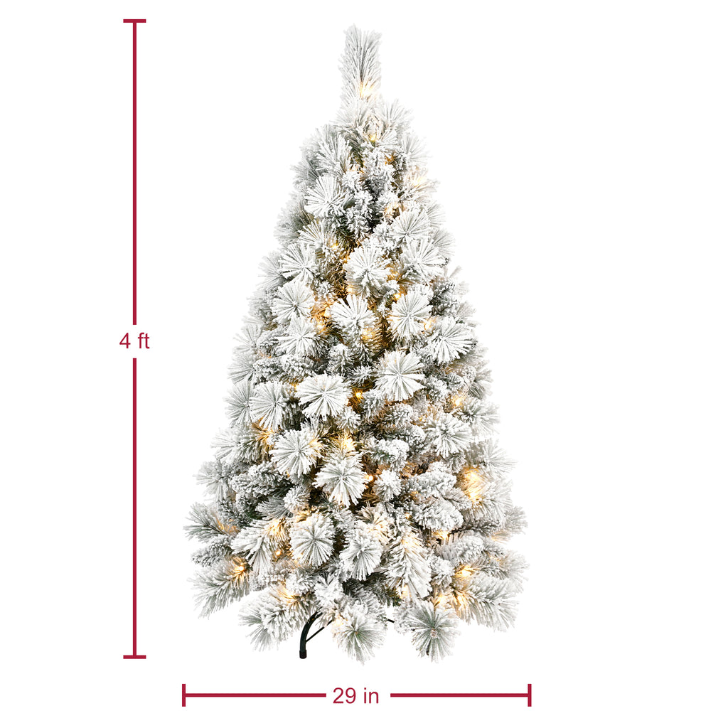 Makeatree Pre-Lit Snow Flocked Christmas Tree 4-9ft Artificial Xmas Tree with Lights (JPN-TF-L)