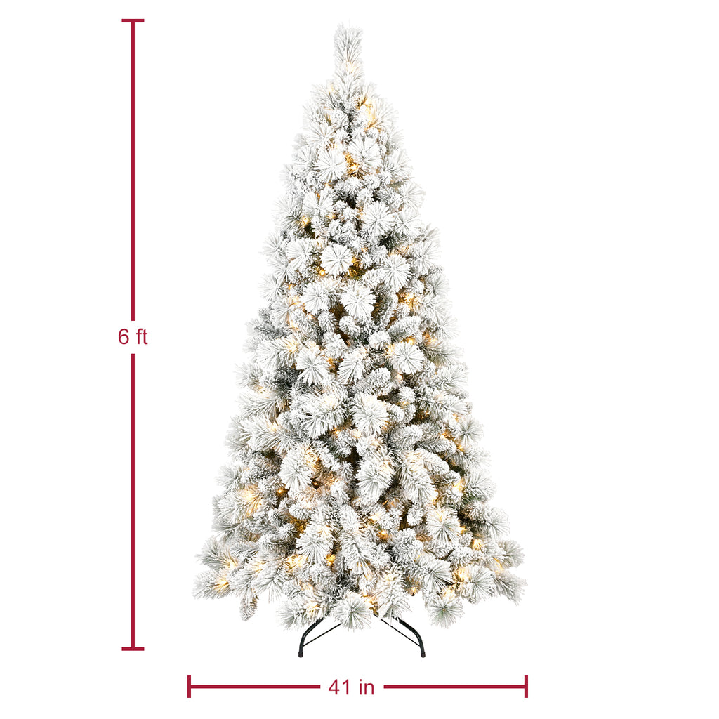 Makeatree Pre-Lit Snow Flocked Christmas Tree 4-9ft Artificial Xmas Tree with Lights (JPN-TF-L)
