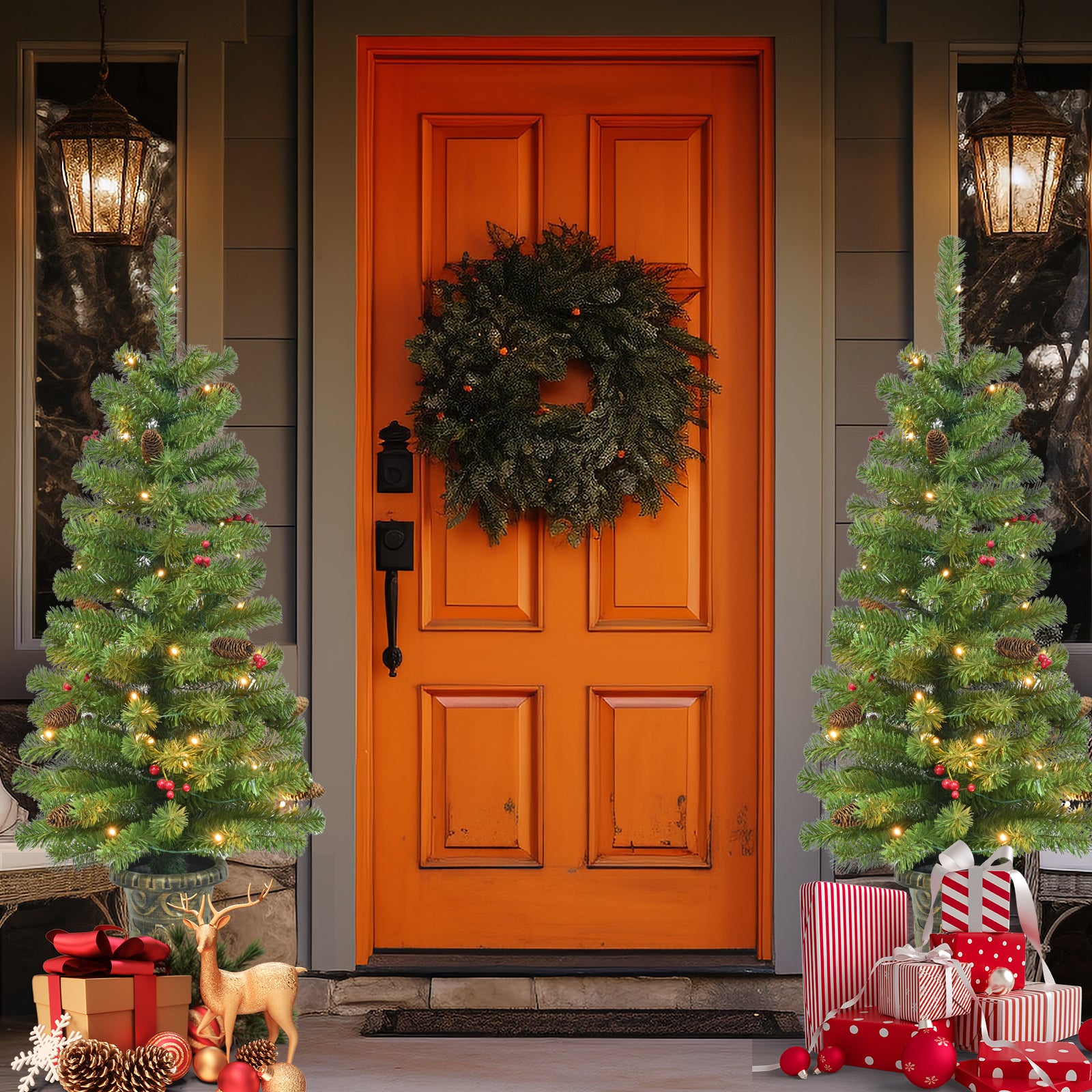 Makeatree 4ft Pre-Lit Potted Christmas Tree - Battery Operated Tabletop Decor (STE-LBO)