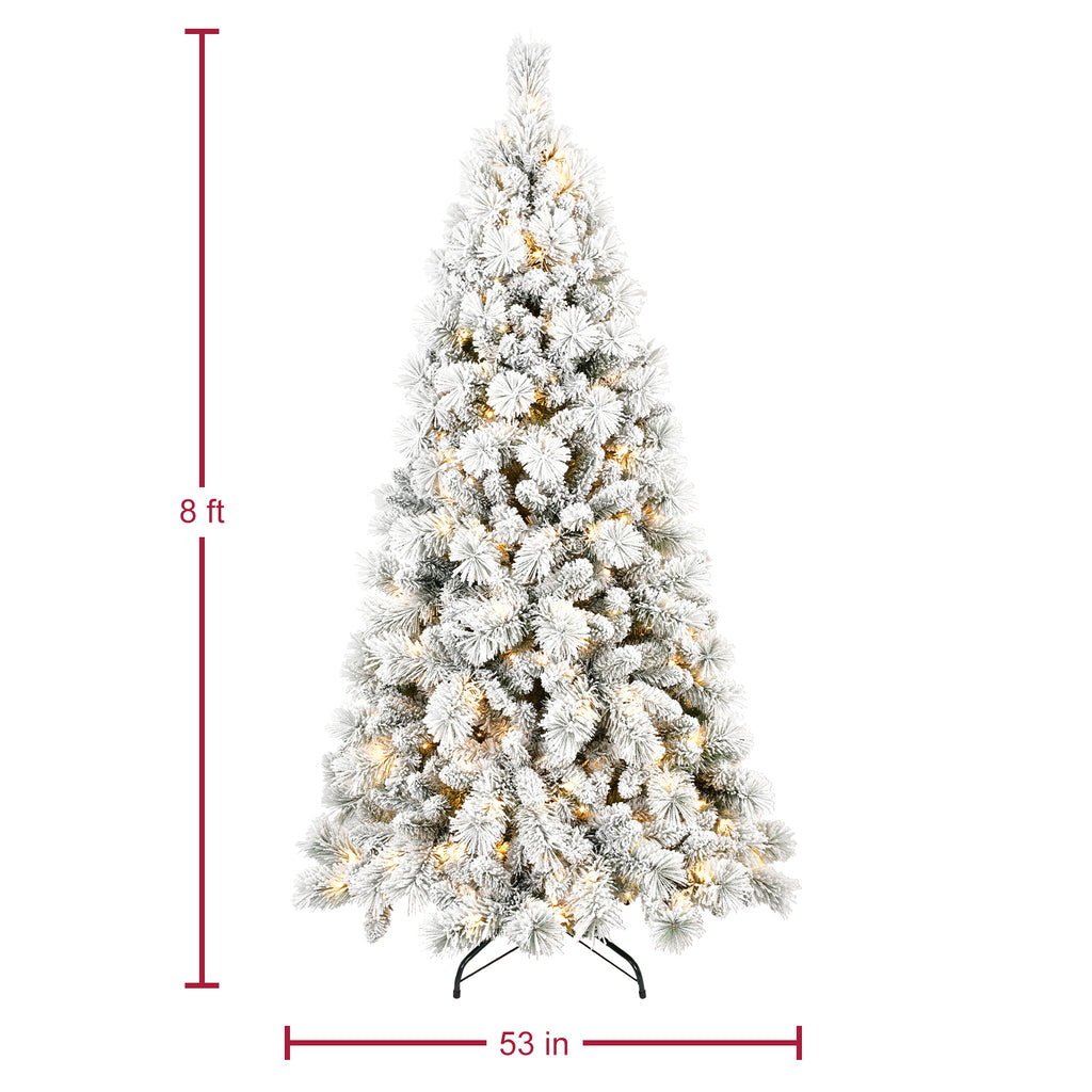 Makeatree Pre-Lit Snow Flocked Christmas Tree 4-9ft Artificial Xmas Tree with Lights (JPN-TF-L)