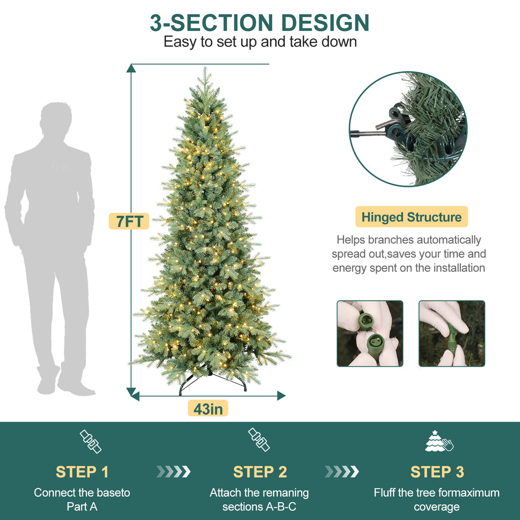 Makeatree Pencil Christmas Tree 4-9ft Pre-Lit Blue Spruce Slim Artificial Xmas Tree (HTC-L)