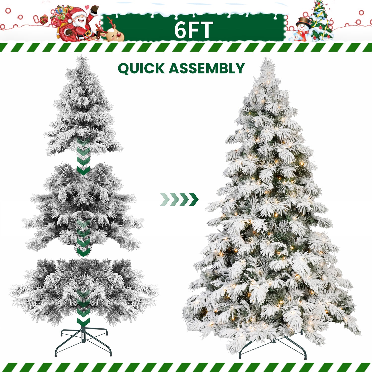 Makeatree Flocked White Christmas Tree with Warm Lights Pre-Lit PE/PVC (ZSW-TS-L)