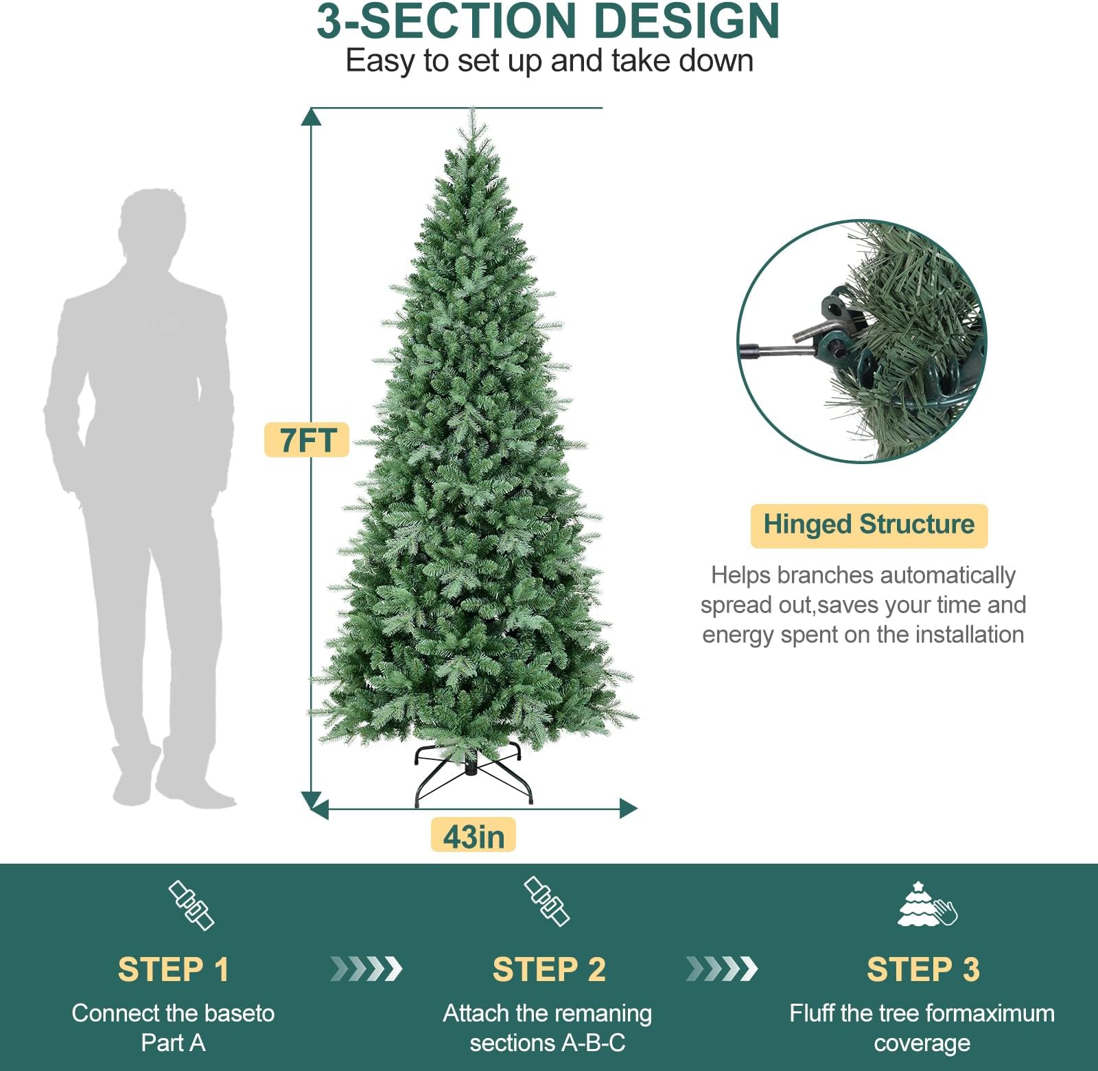 Makeatree Pencil Christmas Tree 4-9ft Unlit Slim Skinny Spruce Artificial Xmas Tree (HTC)