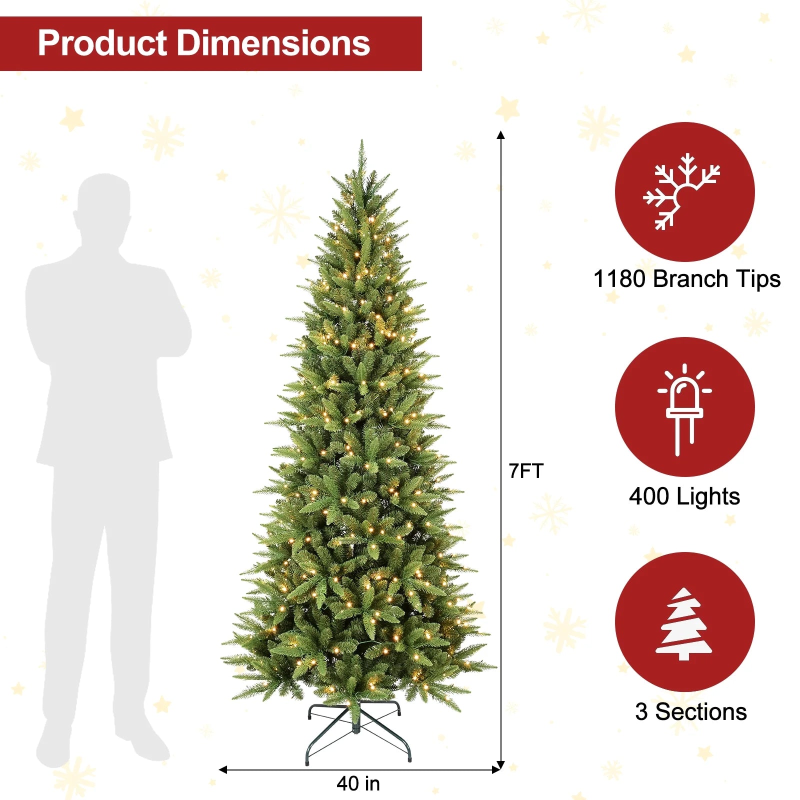 Makeatree Pre-Lit Pencil Christmas Tree Artificial Slim Xmas Tree PE & PVC Mixed Branches (BHU-L)
