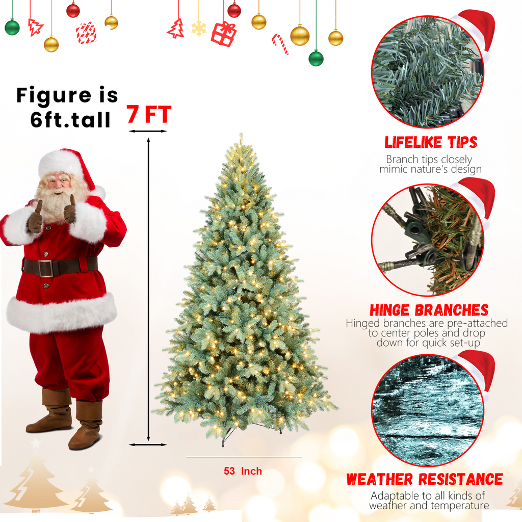 Makeatree Pre-Lit Spruce Artificial Christmas Tree 4-9ft - PE/PVC Branches (DEL-L)