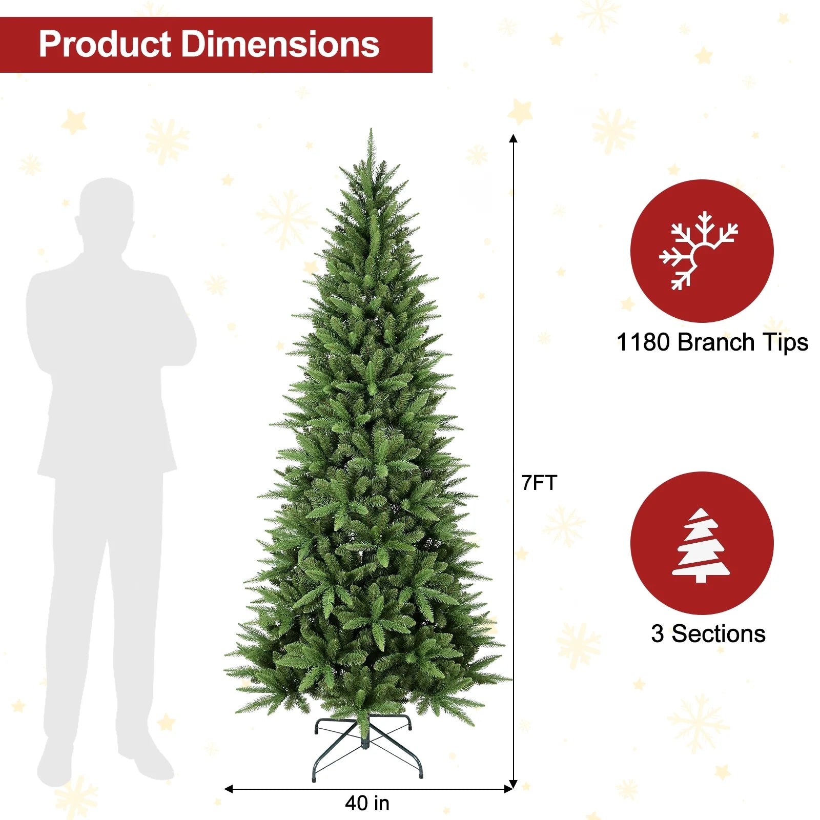 Makeatree Slim Pencil Christmas Tree Unlit Artificial Tree 4-9ft PE/PVC Mix (BHU)