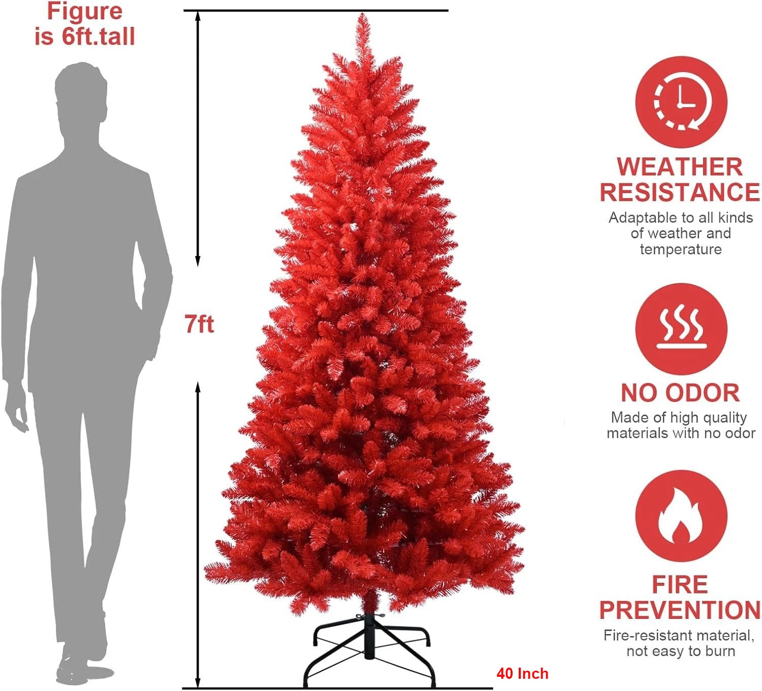 Makeatree Red Artificial Christmas Tree 4-7ft - Indoor Outdoor Holiday Decor (BER)