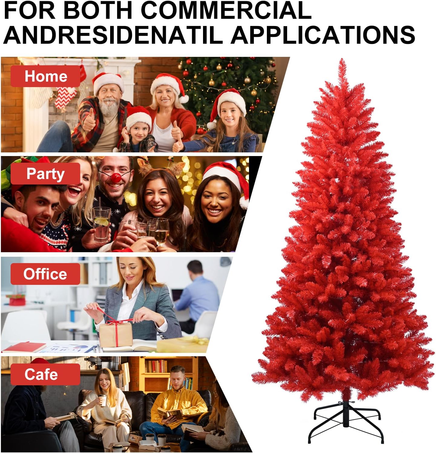 Makeatree Red Artificial Christmas Tree 4-7ft - Indoor Outdoor Holiday Decor (BER)