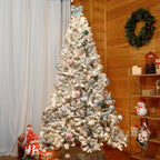 Makeatree Snow-Flocked Prelit Christmas Tree with Pine Cones 4–9 FT, UL Listed Lights, Mixed PE & PVC Branches, Includes Metal Stand (BES-TF-L)