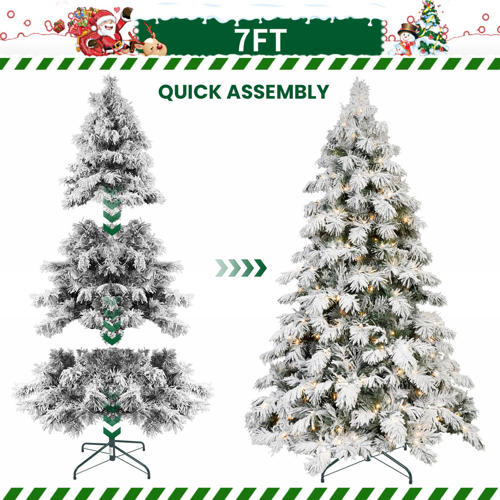 Makeatree Flocked White Christmas Tree with Warm Lights Pre-Lit PE/PVC (ZSW-TS-L)