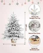 Makeatree Prelit Snow Flocked Tabletop Christmas Tree Artificial Small Xmas Tree with 100 Led Lights 26 Pine cones 528 Branch Tip (LM-TF-L)