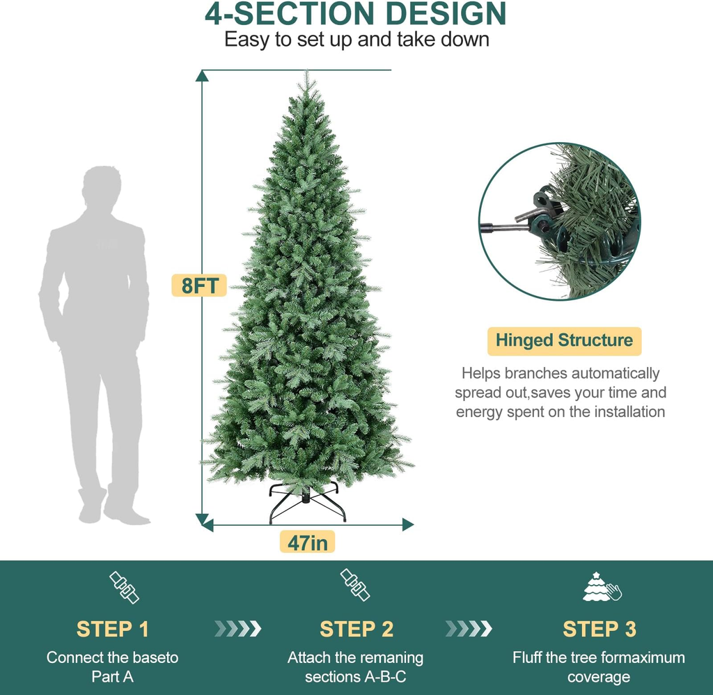 Makeatree Pencil Christmas Tree 4-9ft Unlit Slim Skinny Spruce Artificial Xmas Tree (HTC)