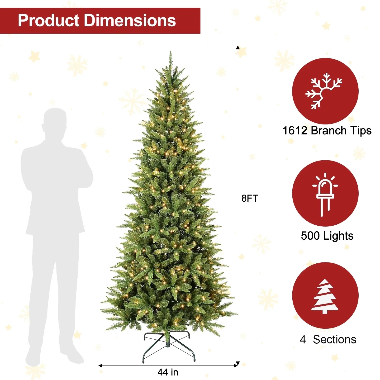 Makeatree Pre-Lit Pencil Christmas Tree Artificial Slim Xmas Tree PE & PVC Mixed Branches (BHU-L)