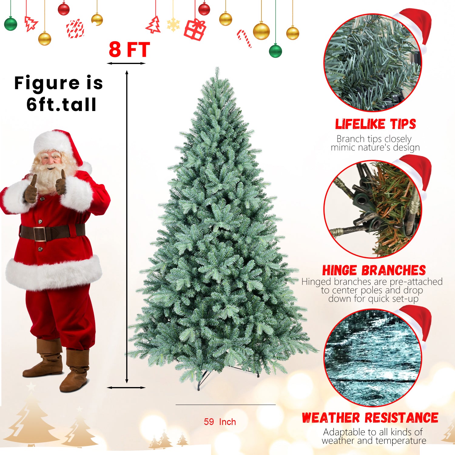Makeatree Unlit Spruce Artificial Christmas Tree 4-9ft - PE/PVC Branches (DEL)