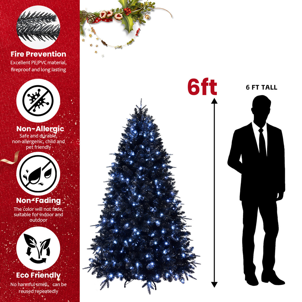 Makeatree Pre-Lit Black Christmas Tree 4-8ft - Artificial Halloween Xmas Tree with Lights (VCR-L)