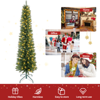 Makeatree 6 ft Pre-Lit Pencil Christmas Tree, Slim Spruce Holiday Decoration with Incandescent Lights, Metal Hinges & Foldable Base