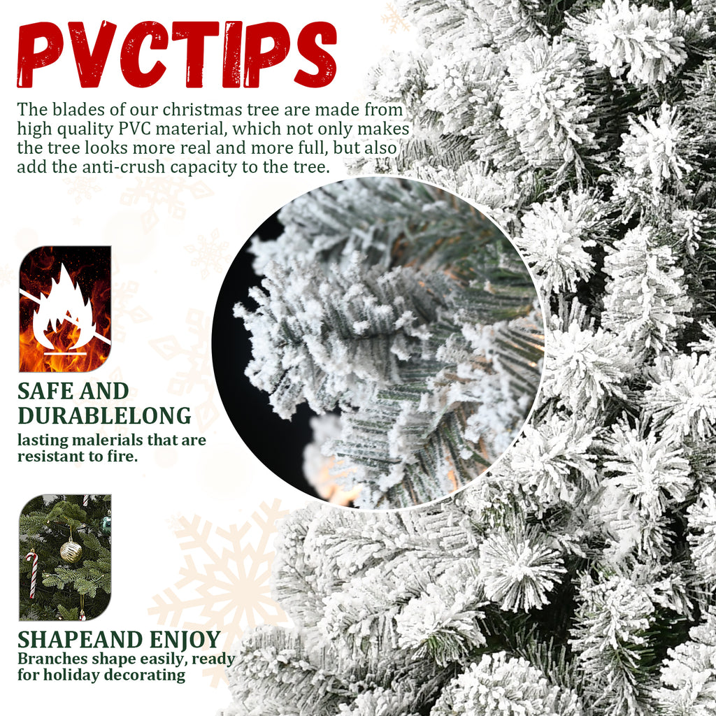 Makeatree Pre-Lit Flocked Artificial Christmas Tree White Xmas Tree for Holiday Decoration (BED-TF-L)