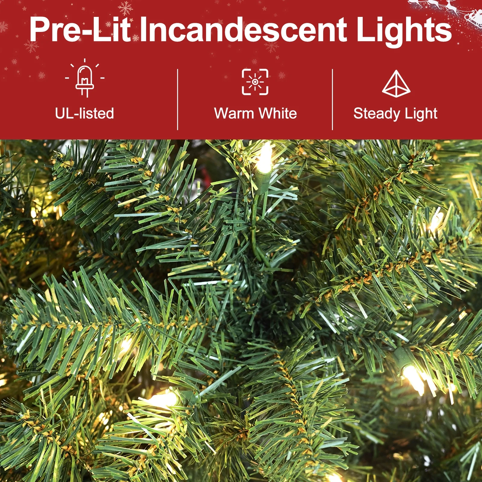 Makeatree 5 ft Pre-Lit Pencil Christmas Tree, Slim Spruce Holiday Decoration with Incandescent Lights, Metal Hinges & Foldable Base