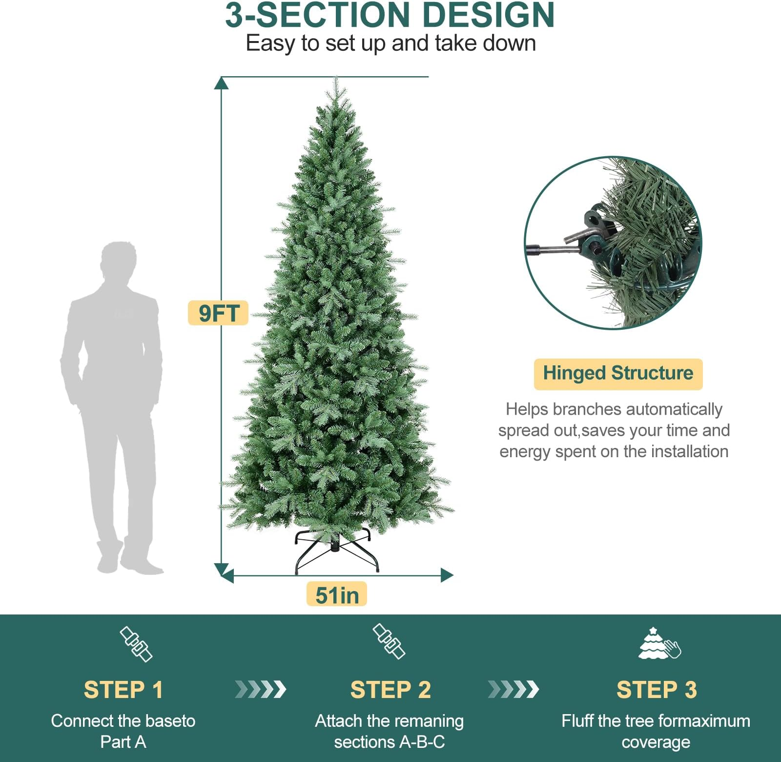Makeatree Pencil Christmas Tree 4-9ft Unlit Slim Skinny Spruce Artificial Xmas Tree (HTC)