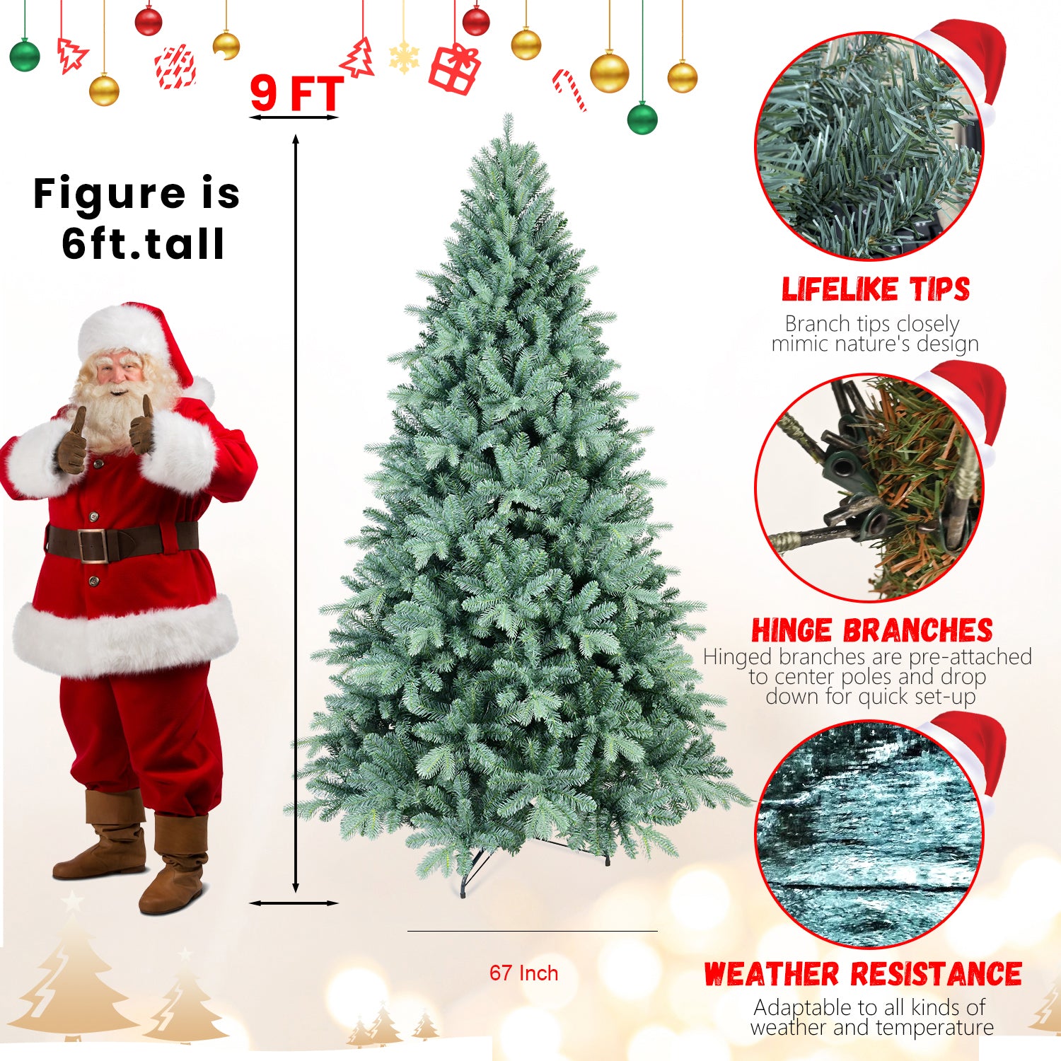 Makeatree Unlit Spruce Artificial Christmas Tree 4-9ft - PE/PVC Branches (DEL)