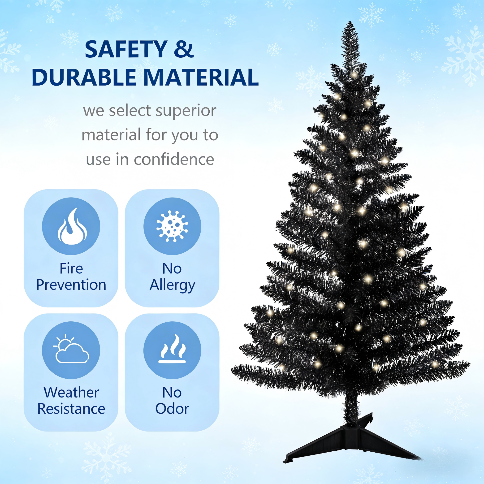 Makeatree 4 ft Black Halloween & Christmas Tree with 50 Lights，112 Branch Tips Mini Holiday Party Xmas Tree