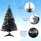 Makeatree 4 ft Black Halloween & Christmas Tree with 50 Lights，112 Branch Tips Mini Holiday Party Xmas Tree