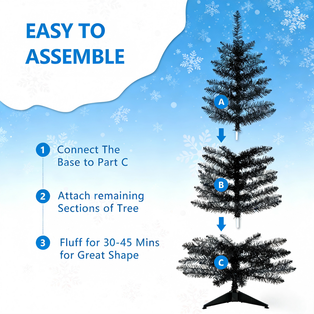 Makeatree 4 ft Black Halloween & Christmas Tree with 50 Lights，112 Branch Tips Mini Holiday Party Xmas Tree