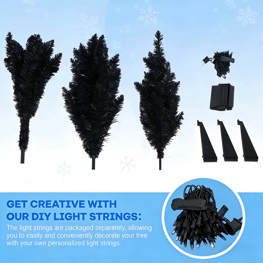 Makeatree 4 ft Black Halloween & Christmas Tree with 50 Lights，112 Branch Tips Mini Holiday Party Xmas Tree