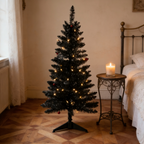 Makeatree 4 ft Black Halloween & Christmas Tree with 50 Lights，112 Branch Tips Mini Holiday Party Xmas Tree