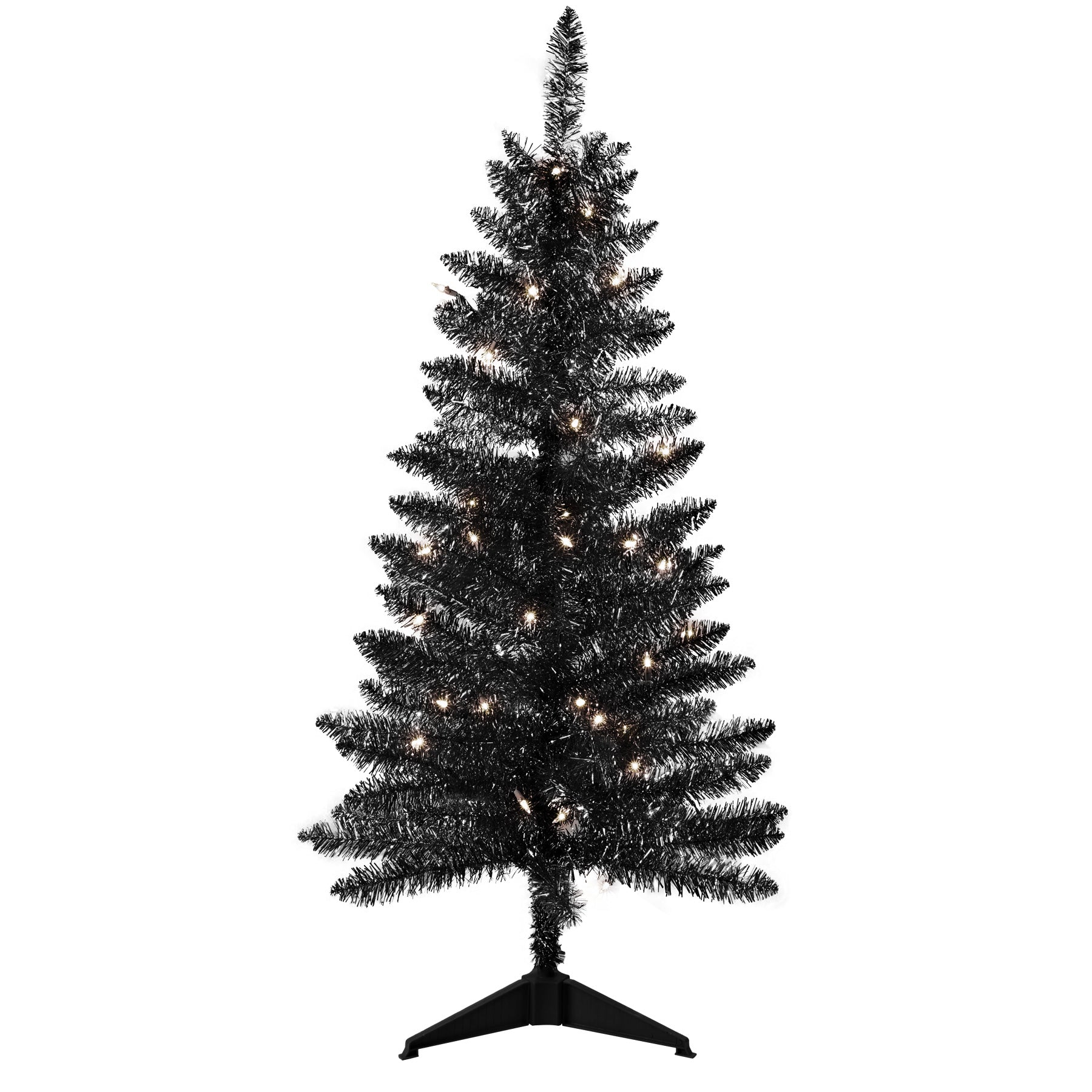 Makeatree Black Tinsel Christmas Tree 4ft Lighted Artificial Xmas Tree with Stand (BCN-BT-L)