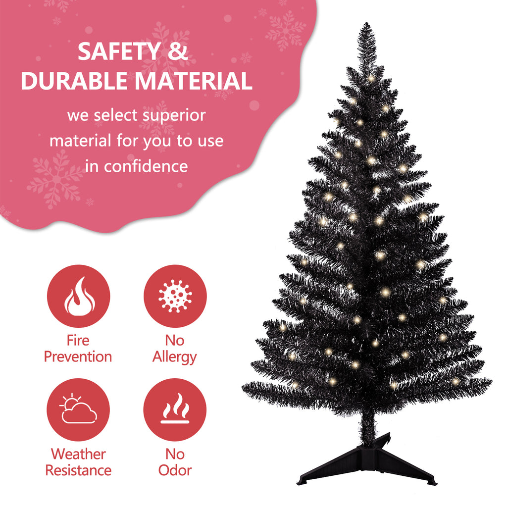 Makeatree Black Tinsel Christmas Tree 4ft Lighted Artificial Xmas Tree with Stand (BCN-BT-L)