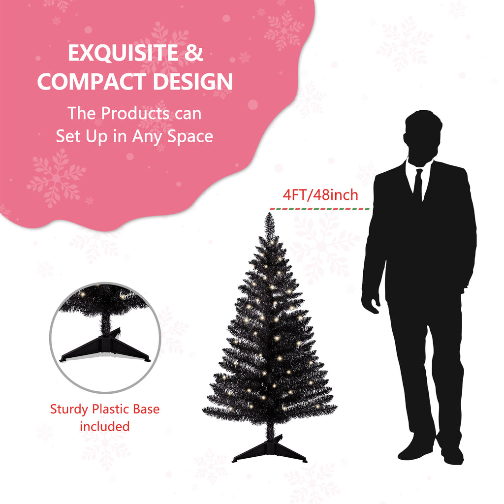 Makeatree Black Tinsel Christmas Tree 4ft Lighted Artificial Xmas Tree with Stand (BCN-BT-L)